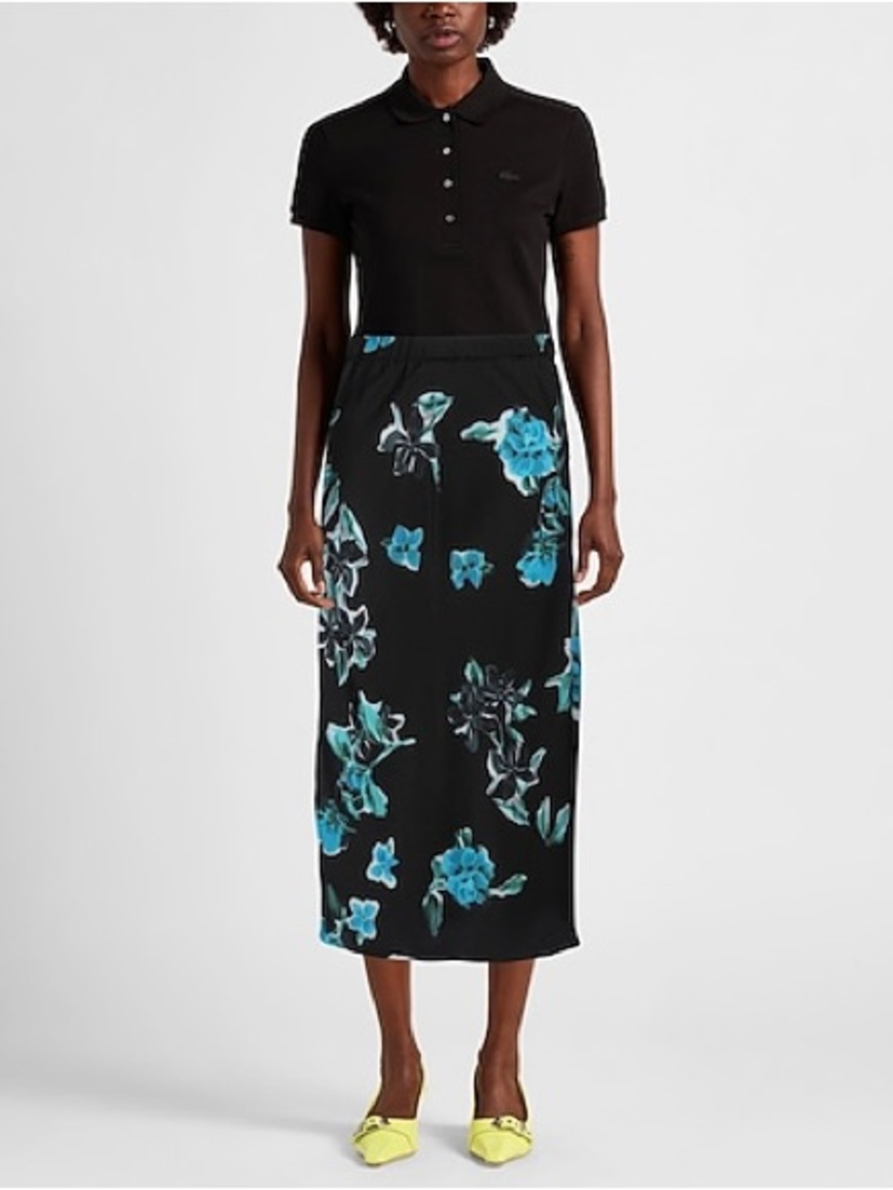 The Kooples 90s Flowers Floral Midi Skirt Black Blue Size 1 NWT $295